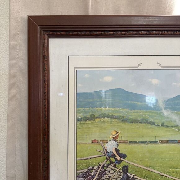 Norman Rockwell "Watching The Train" Boyhood Dreams Four‎ Seasons Summer Framed - Picture 2 of 8